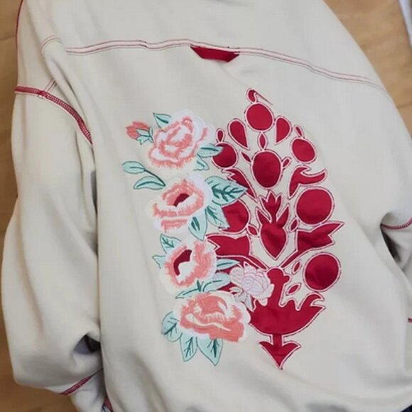 Free People Final Call Rose Logo Hoodie Floral Embroidered Sweatshirt Jacket S - Picture 3 of 9